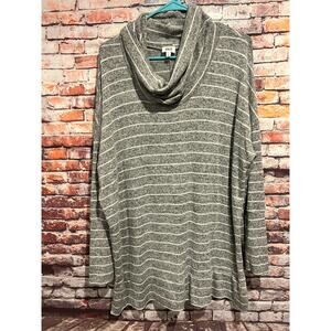 Bke gray striped cowl neck sweater long sleeve top women's size large